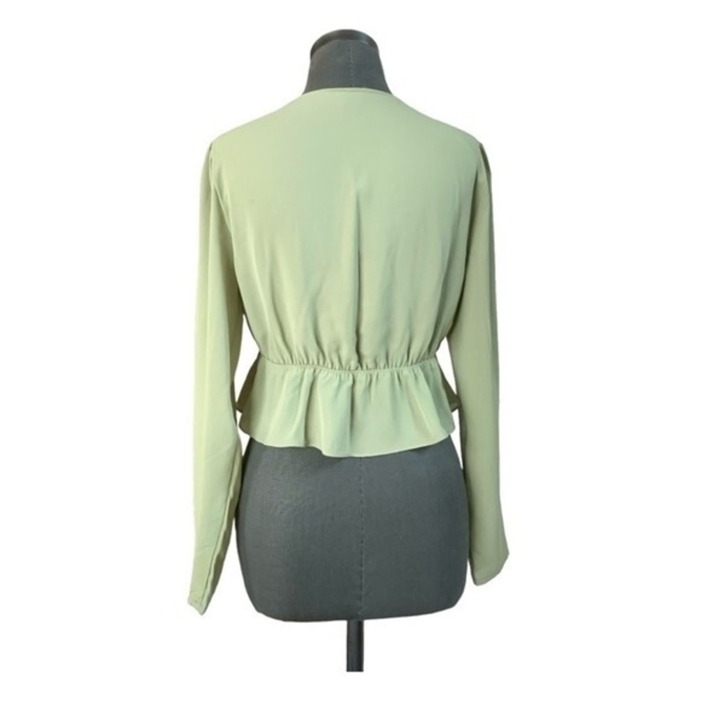 Aritzia Sunday Best Light Green Tie Front Ruffled Blouse M Sheer Long Sleeve VG - Picture 6 of 8